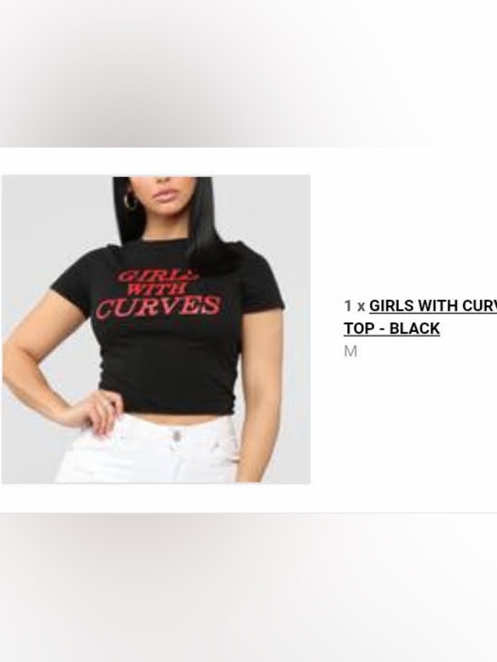 Fashion Nova Black Crop Top with Pink 'Girls With Curves' Print
